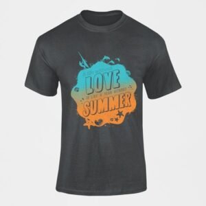 Black Short Sleeve T-Shirt with Love Summer Print
